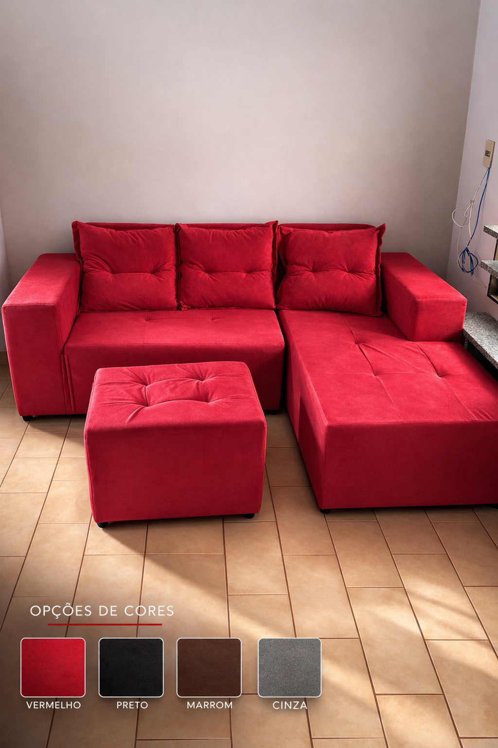 Sofá com Chaise 2m x 1,4m + Puff
